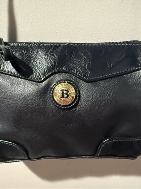 Black Leather Wristlet with Gold Emblem -